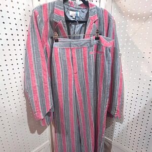 Linea Donna Women's Striped Blazer Pants Suit Set Pink Gray Size 1X